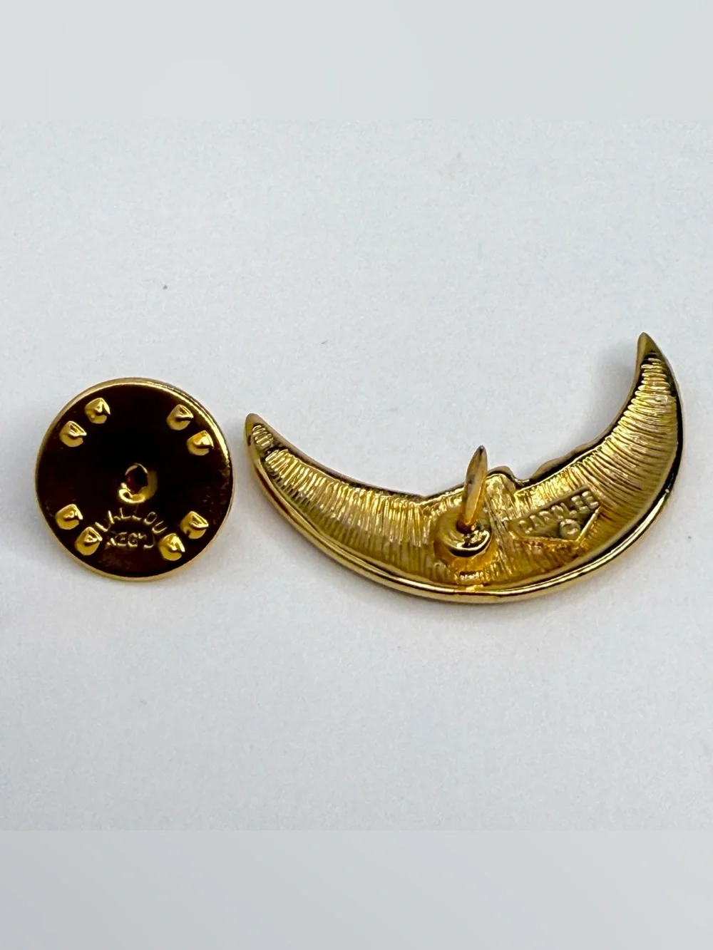 Vintage Signed CAROLEE Gold Crescent Moon Face Man in Moon Celestial Brooch Pin